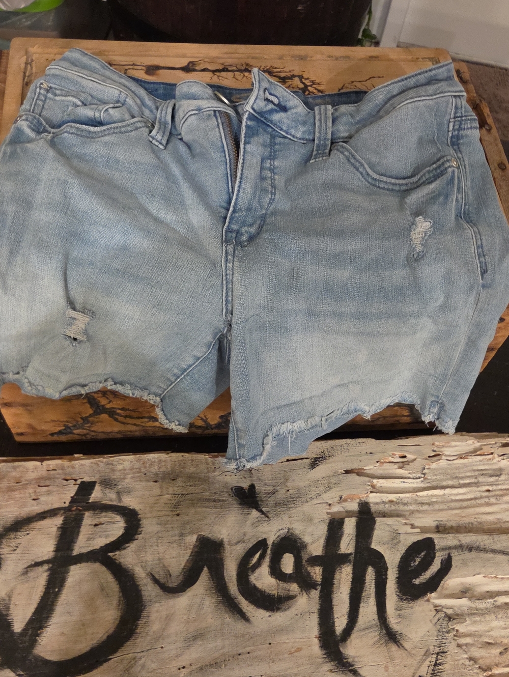 7 For All Mankind Light Blue Distressed Denim Cutoff Shorts